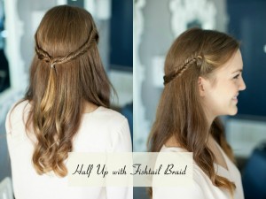half up with fishtail braid